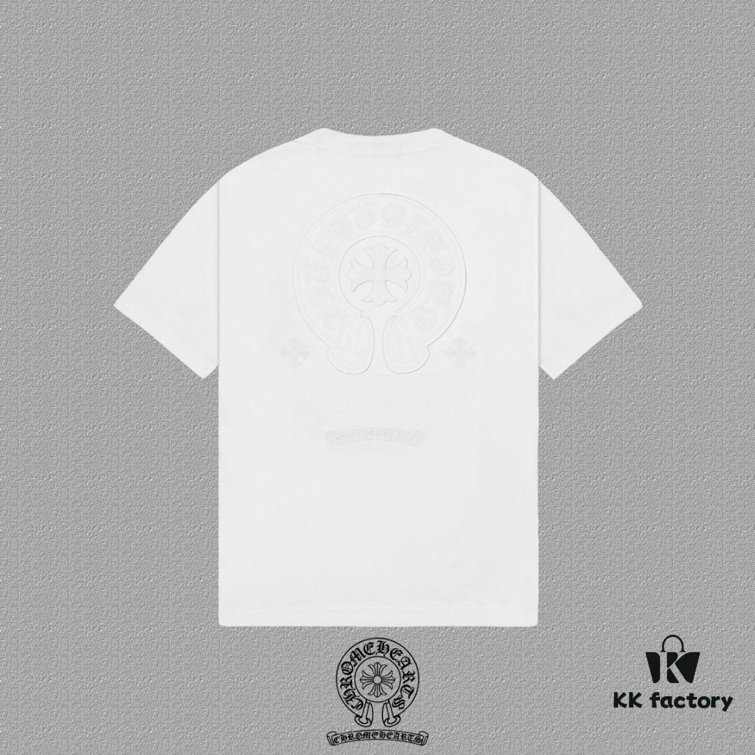 CH Chrome Hearts 2025FW Short Sleeve T-Shirt with Applique Embroidery, Premium 26s Double Yarn 300g Fabric, Heavyweight Material, Custom Spandex Rib Knit Dyed Together with Body, Three Labels Complete, Unisex Design