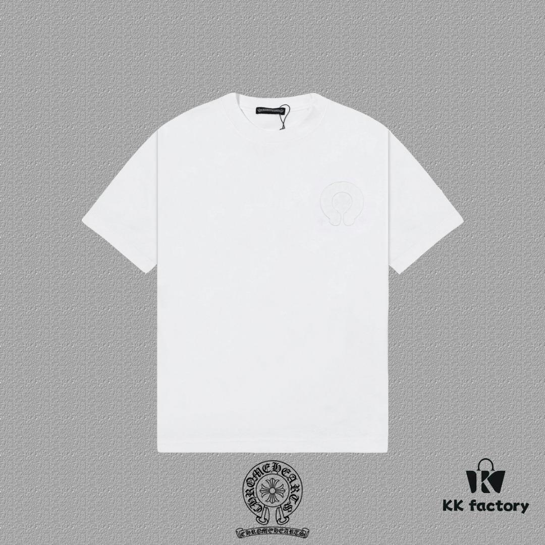 CH Chrome Hearts 2025FW Short Sleeve T-Shirt with Applique Embroidery, Premium 26s Double Yarn 300g Fabric, Heavyweight Material, Custom Spandex Rib Knit Dyed Together with Body, Three Labels Complete, Unisex Design