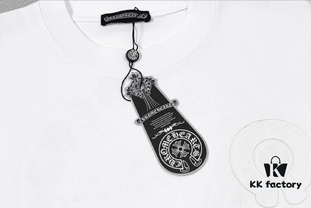 CH Chrome Hearts 2025FW Short Sleeve T-Shirt with Applique Embroidery, Premium 26s Double Yarn 300g Fabric, Heavyweight Material, Custom Spandex Rib Knit Dyed Together with Body, Three Labels Complete, Unisex Design