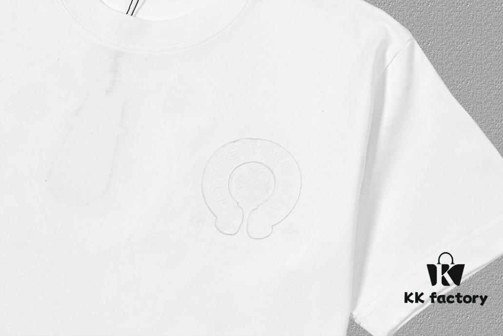 CH Chrome Hearts 2025FW Short Sleeve T-Shirt with Applique Embroidery, Premium 26s Double Yarn 300g Fabric, Heavyweight Material, Custom Spandex Rib Knit Dyed Together with Body, Three Labels Complete, Unisex Design