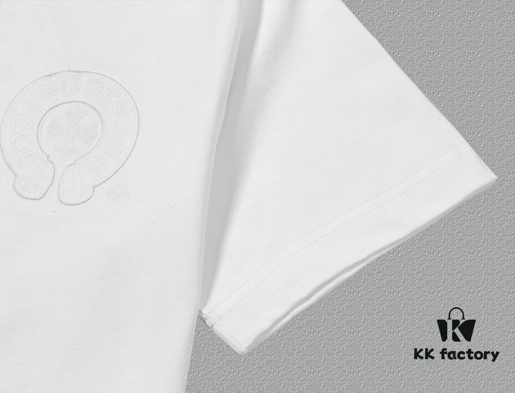 CH Chrome Hearts 2025FW Short Sleeve T-Shirt with Applique Embroidery, Premium 26s Double Yarn 300g Fabric, Heavyweight Material, Custom Spandex Rib Knit Dyed Together with Body, Three Labels Complete, Unisex Design