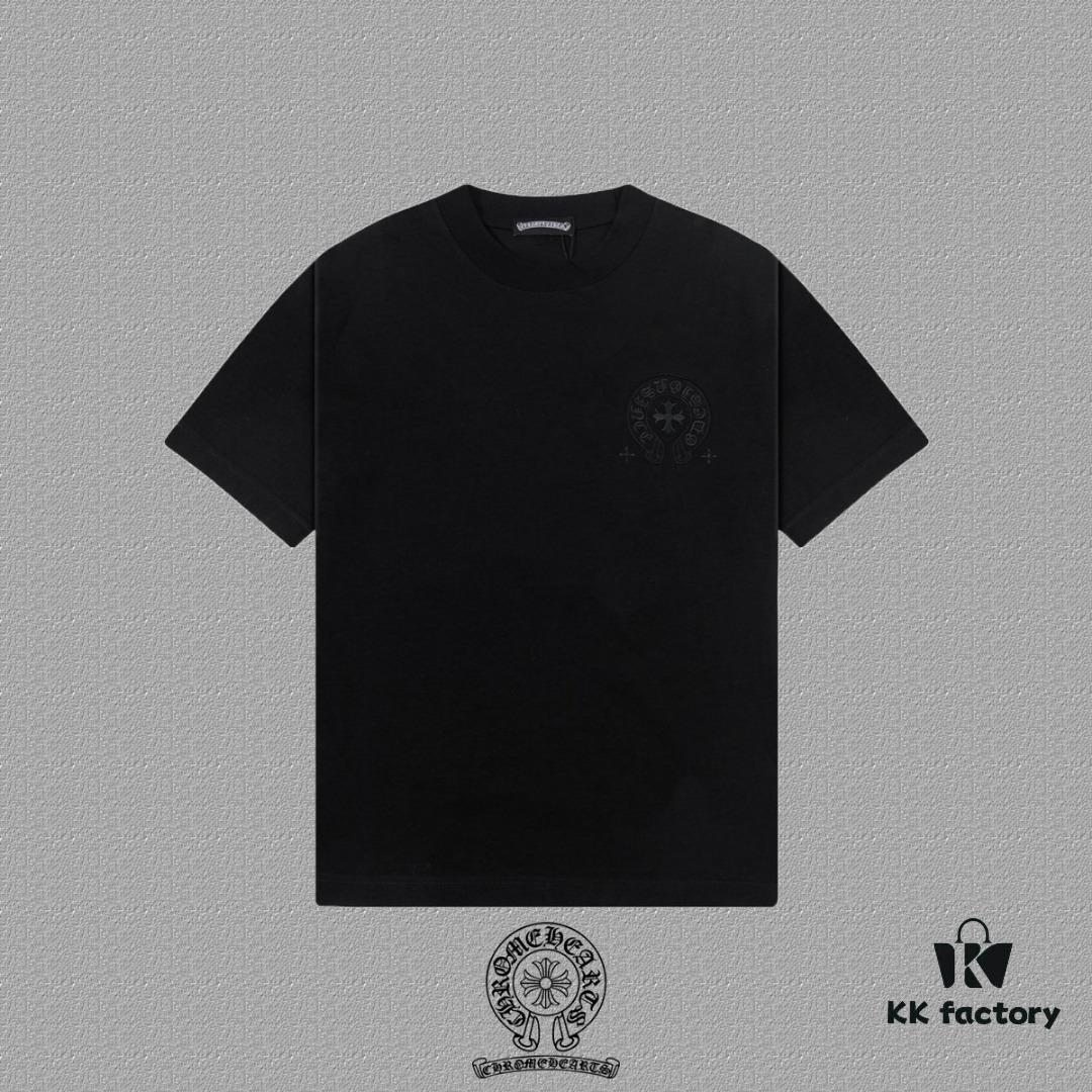 CH Chrome Hearts 2025FW Short Sleeve T-Shirt with Applique Embroidery, Premium 26s Double Yarn 300g Fabric, Heavyweight Material, Custom Lycra Ribbing Dyed in Same Dye Lot, Complete Three Labels, Unisex Design
