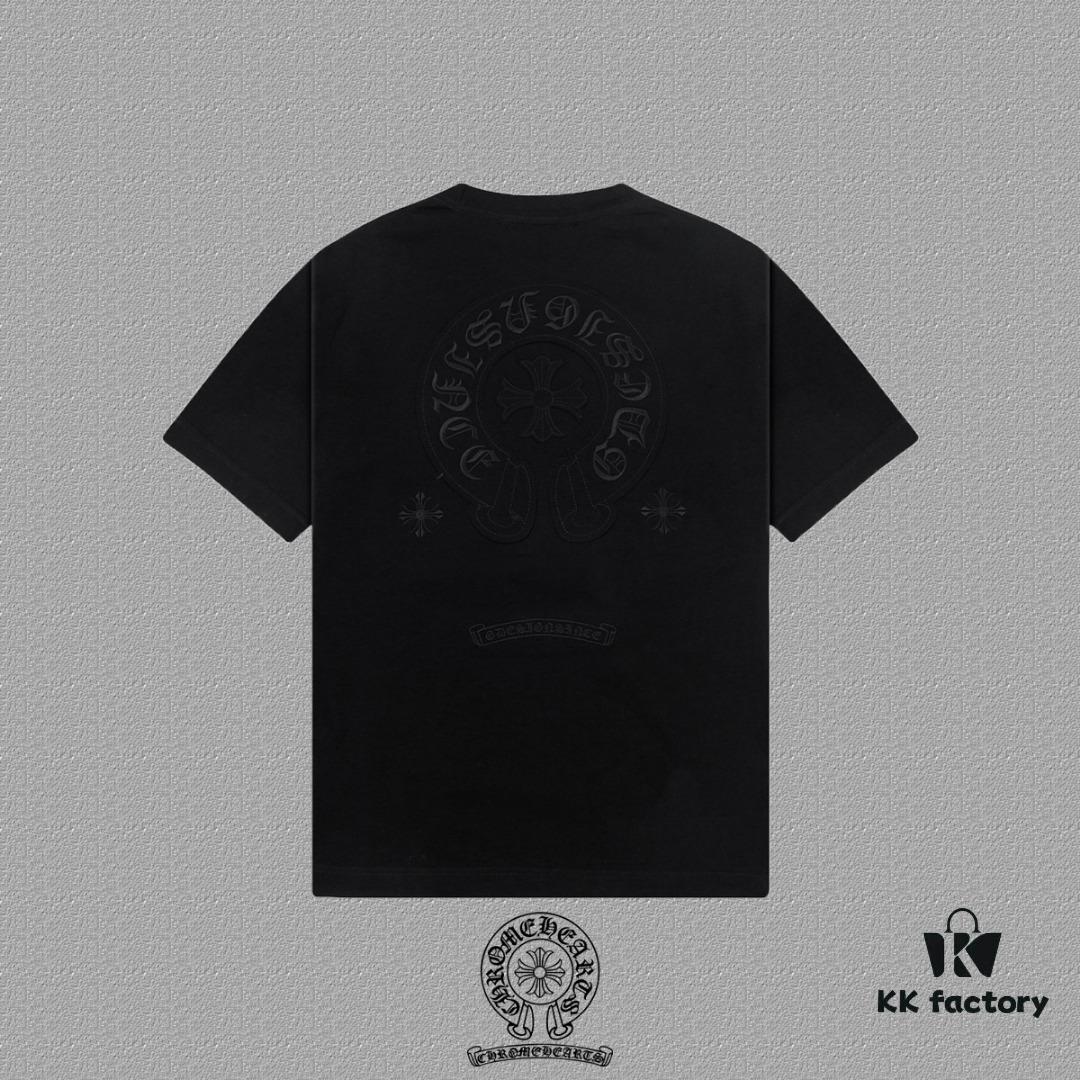 CH Chrome Hearts 2025FW Short Sleeve T-Shirt with Applique Embroidery, Premium 26s Double Yarn 300g Fabric, Heavyweight Material, Custom Lycra Ribbing Dyed in Same Dye Lot, Complete Three Labels, Unisex Design