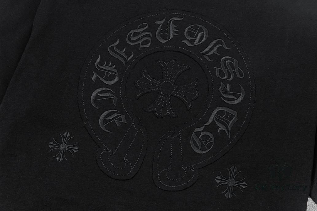 CH Chrome Hearts 2025FW Short Sleeve T-Shirt with Applique Embroidery, Premium 26s Double Yarn 300g Fabric, Heavyweight Material, Custom Lycra Ribbing Dyed in Same Dye Lot, Complete Three Labels, Unisex Design