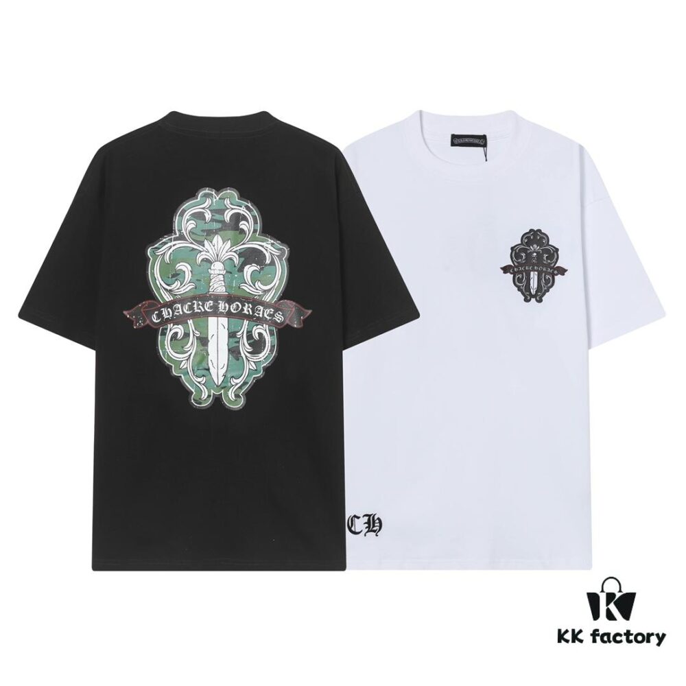 CH Crooked Heart 25SS Spring Collection Sanskrit 3D Embroidered Logo Heavyweight Washed Short Sleeve Round Neck T-Shirt Unisex