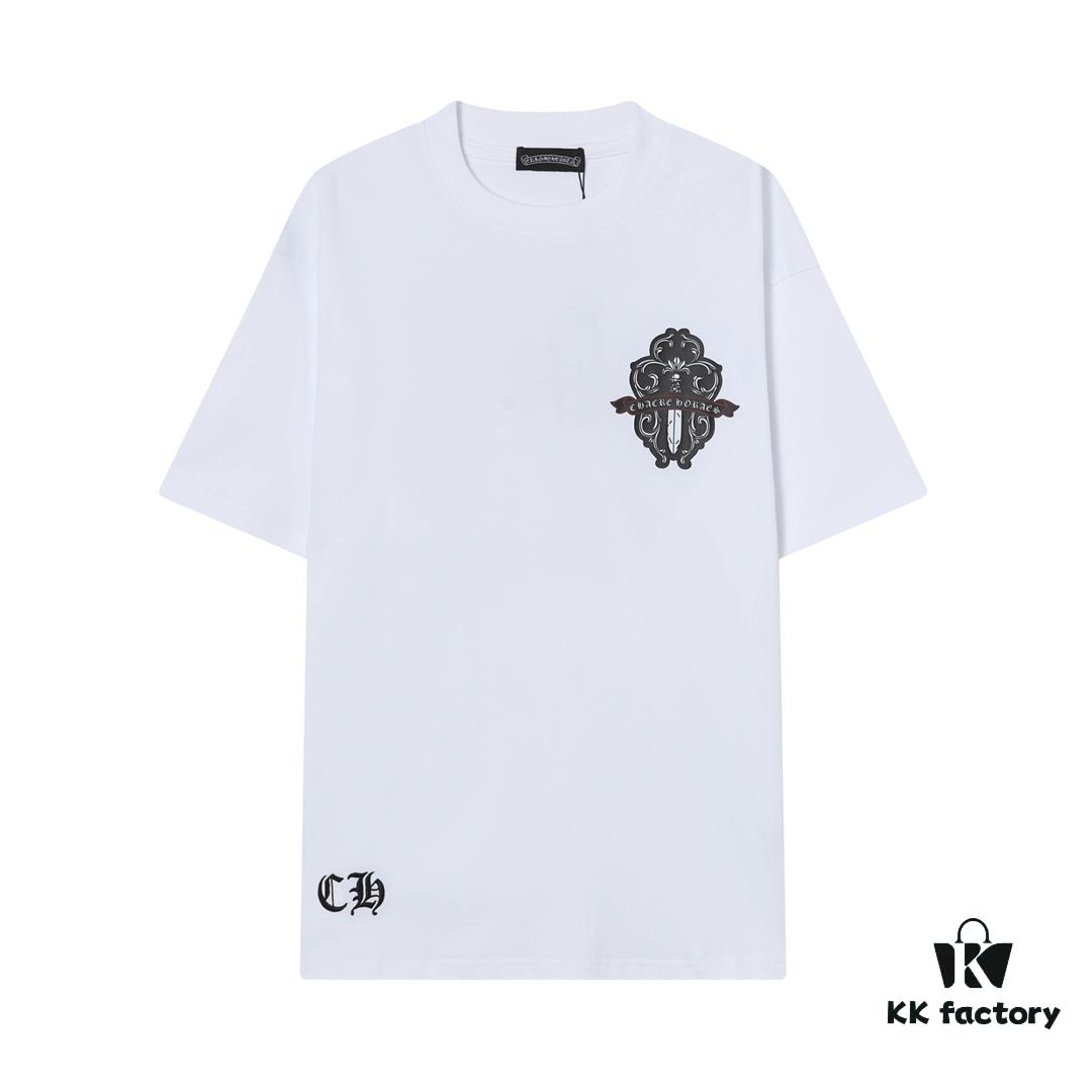 CH Crooked Heart 25SS Spring Collection Sanskrit 3D Embroidered Logo Heavyweight Washed Short Sleeve Round Neck T-Shirt Unisex