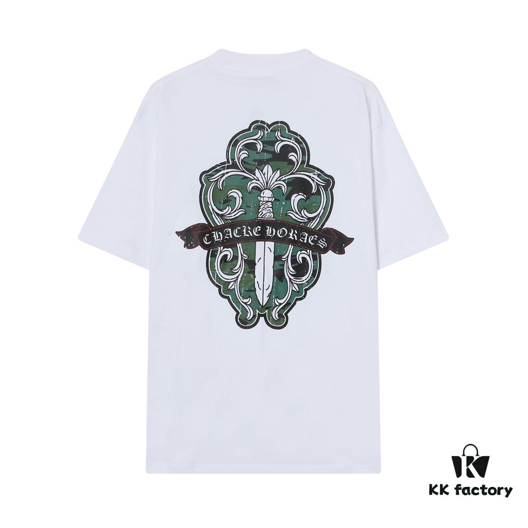 CH Crooked Heart 25SS Spring Collection Sanskrit 3D Embroidered Logo Heavyweight Washed Short Sleeve Round Neck T-Shirt Unisex