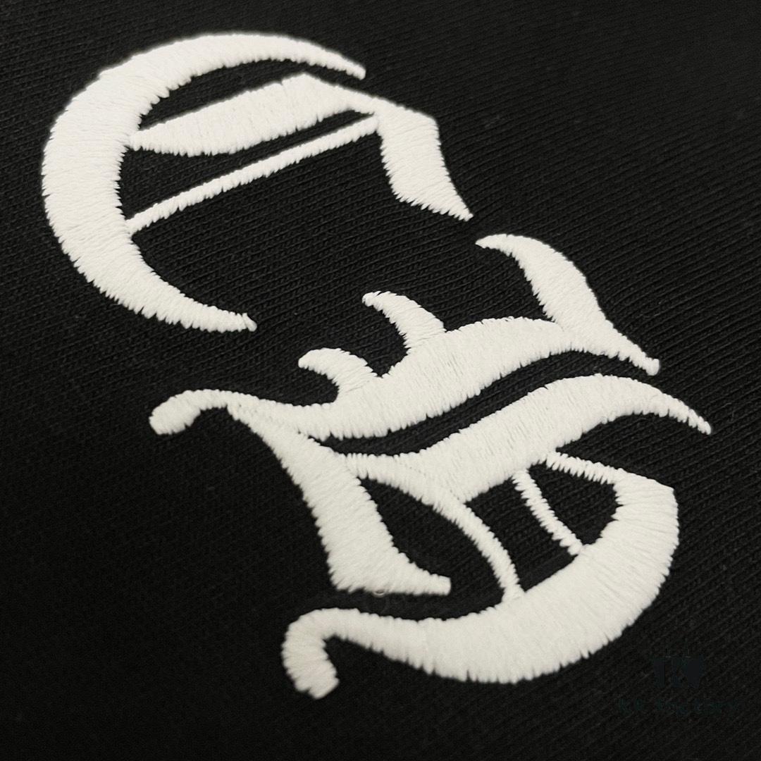 CH Crooked Heart 25SS Spring Collection Sanskrit 3D Embroidered Logo Heavyweight Washed Short Sleeve Round Neck T-Shirt Unisex