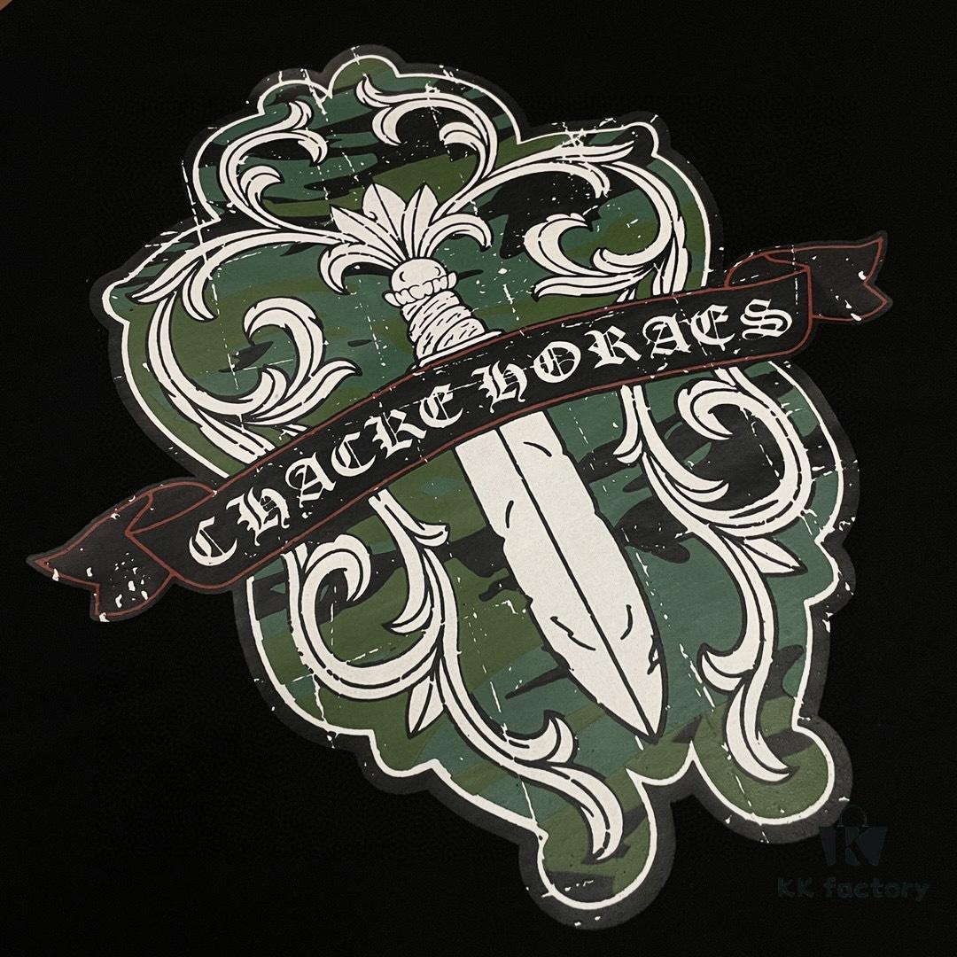 CH Crooked Heart 25SS Spring Collection Sanskrit 3D Embroidered Logo Heavyweight Washed Short Sleeve Round Neck T-Shirt Unisex