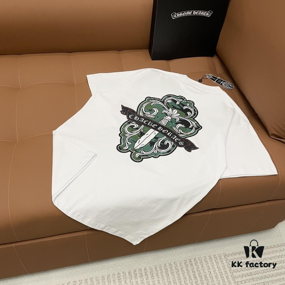 CH➡️ Chrome Hearts 25SS Spring New Arrival Sanskrit 3D Embroidery Logo Heavyweight Washed Short Sleeve Round Neck T-Shirt Unisex