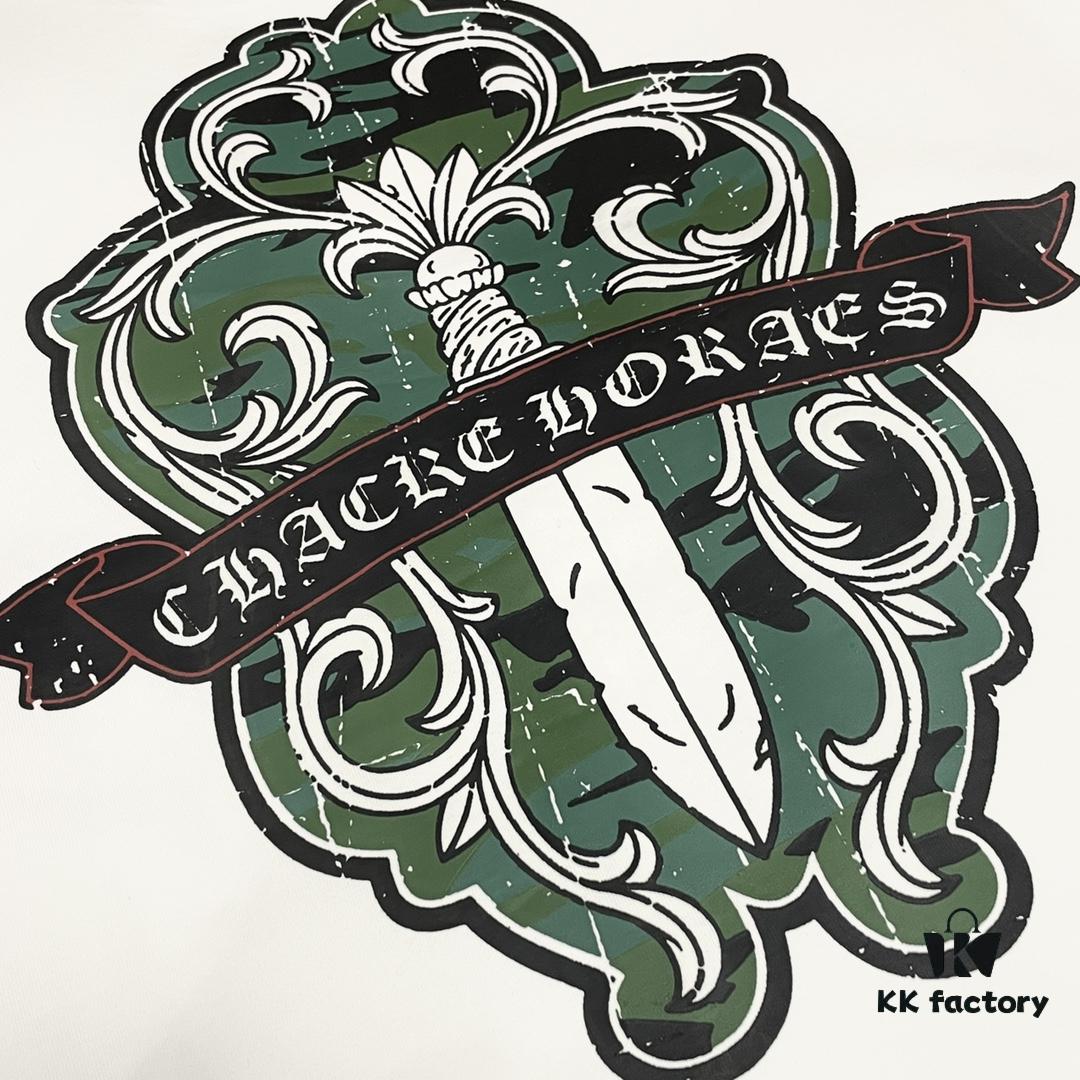 CH➡️ Chrome Hearts 25SS Spring New Arrival Sanskrit 3D Embroidery Logo Heavyweight Washed Short Sleeve Round Neck T-Shirt Unisex