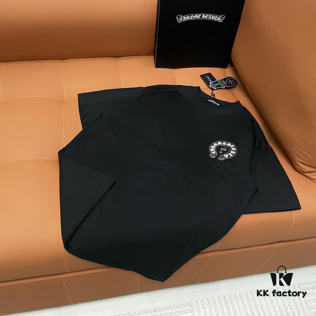 CH - Chrome Hearts Heavyweight Metal Horse Hoof with Sanskrit Embroidery Logo Short Sleeve Crew Neck T-Shirt Unisex