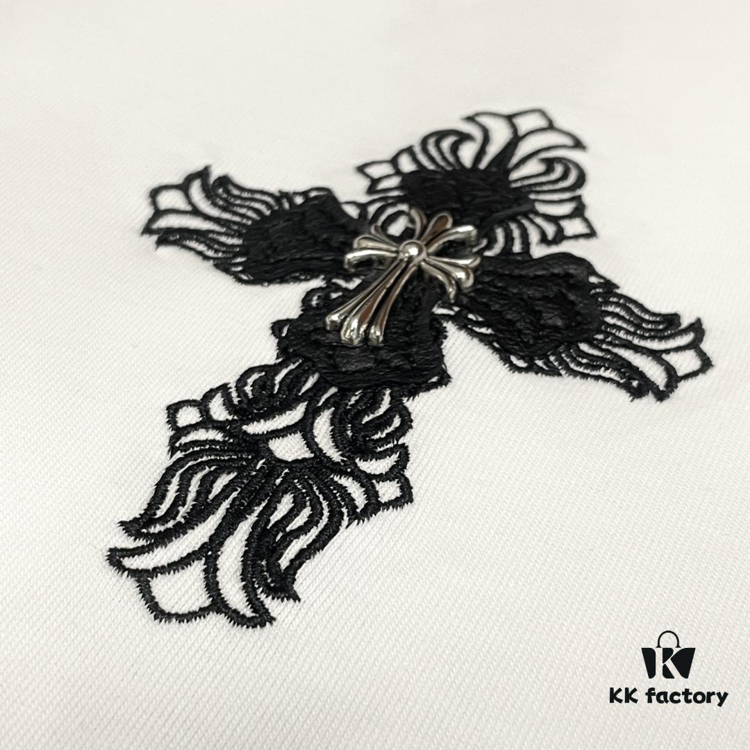 CH➡️ Chrome Hearts Heavyweight Embroidered Logo Short Sleeve Round Neck T-Shirt Unisex