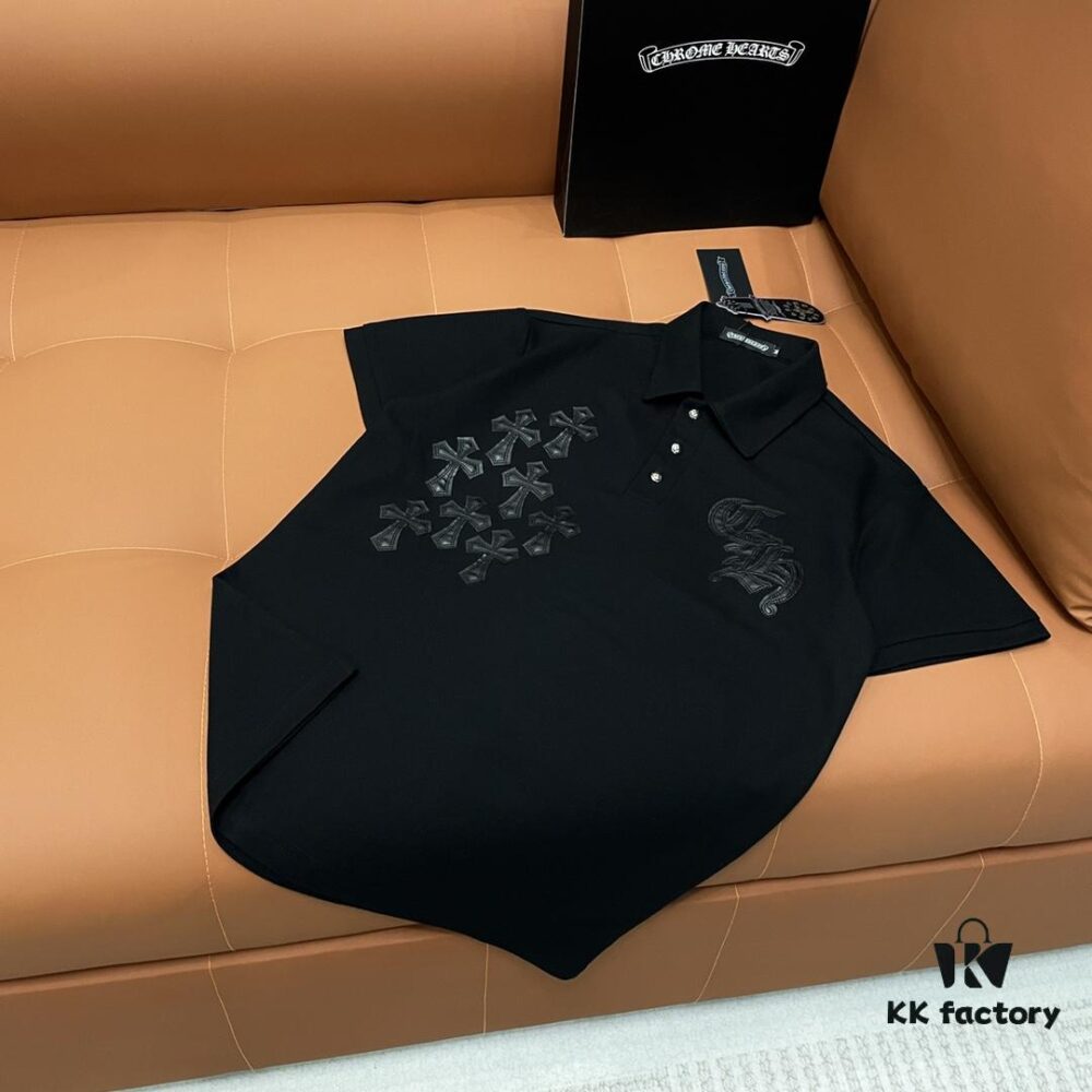Chrome Hearts Style Sanskrit Cross Heavy Hardware Polo Shirt
