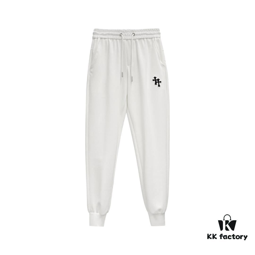 CH Chrome Heart 24FW Spring/Summer New Arrival Horseshoe Sanskrit Logo Cropped Casual Pants Unisex – Cross Sanskrit Patch Design