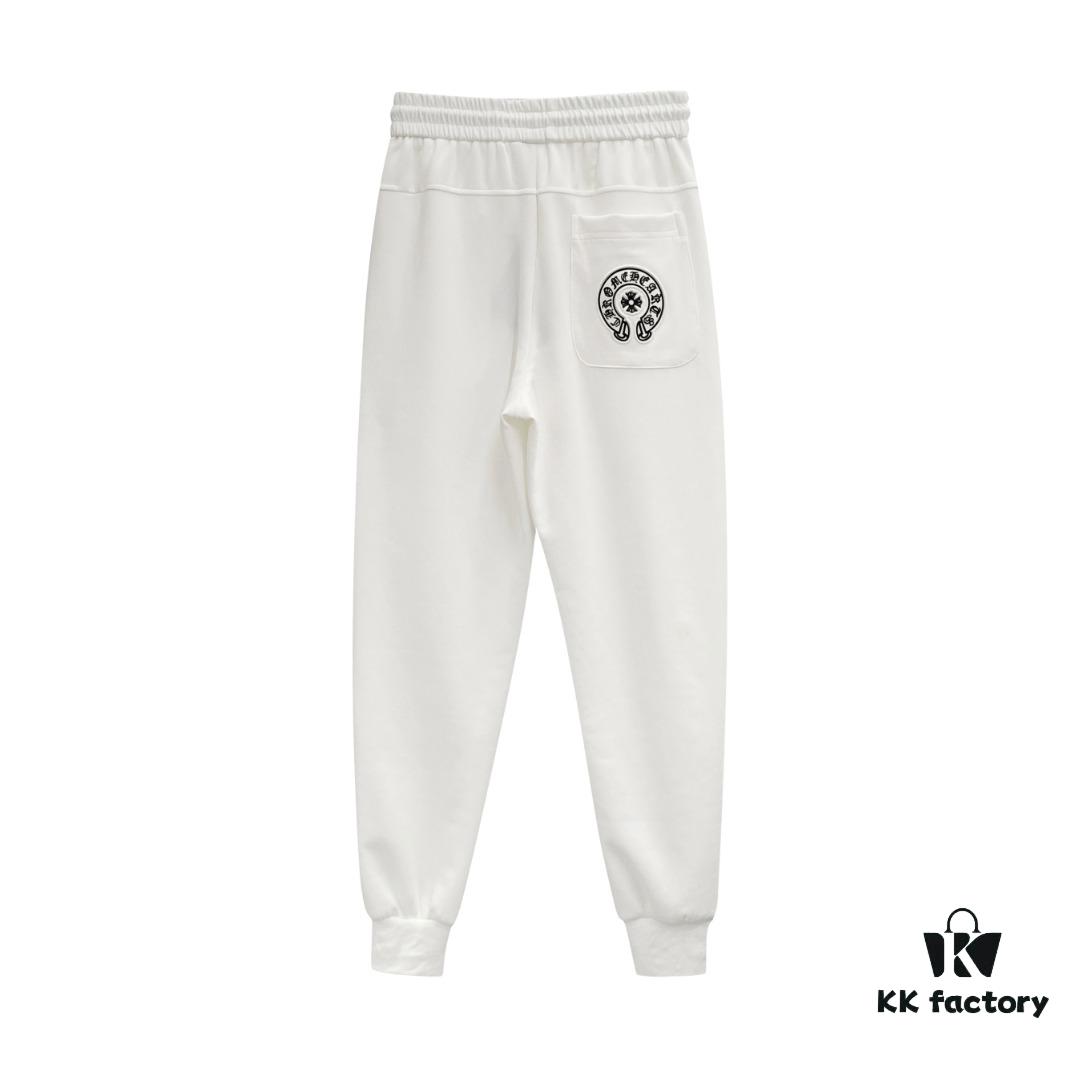 CH Chrome Heart 24FW Spring/Summer New Arrival Horseshoe Sanskrit Logo Cropped Casual Pants Unisex – Cross Sanskrit Patch Design