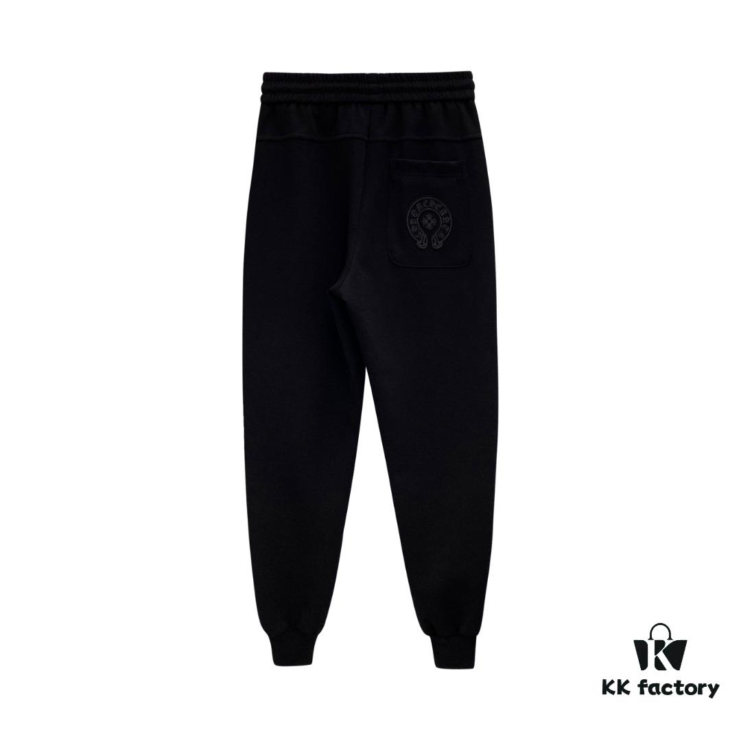 CH Chrome Heart 24FW Spring/Summer New Arrival Horseshoe Sanskrit Logo Cropped Casual Pants Unisex – Cross Sanskrit Patch Design