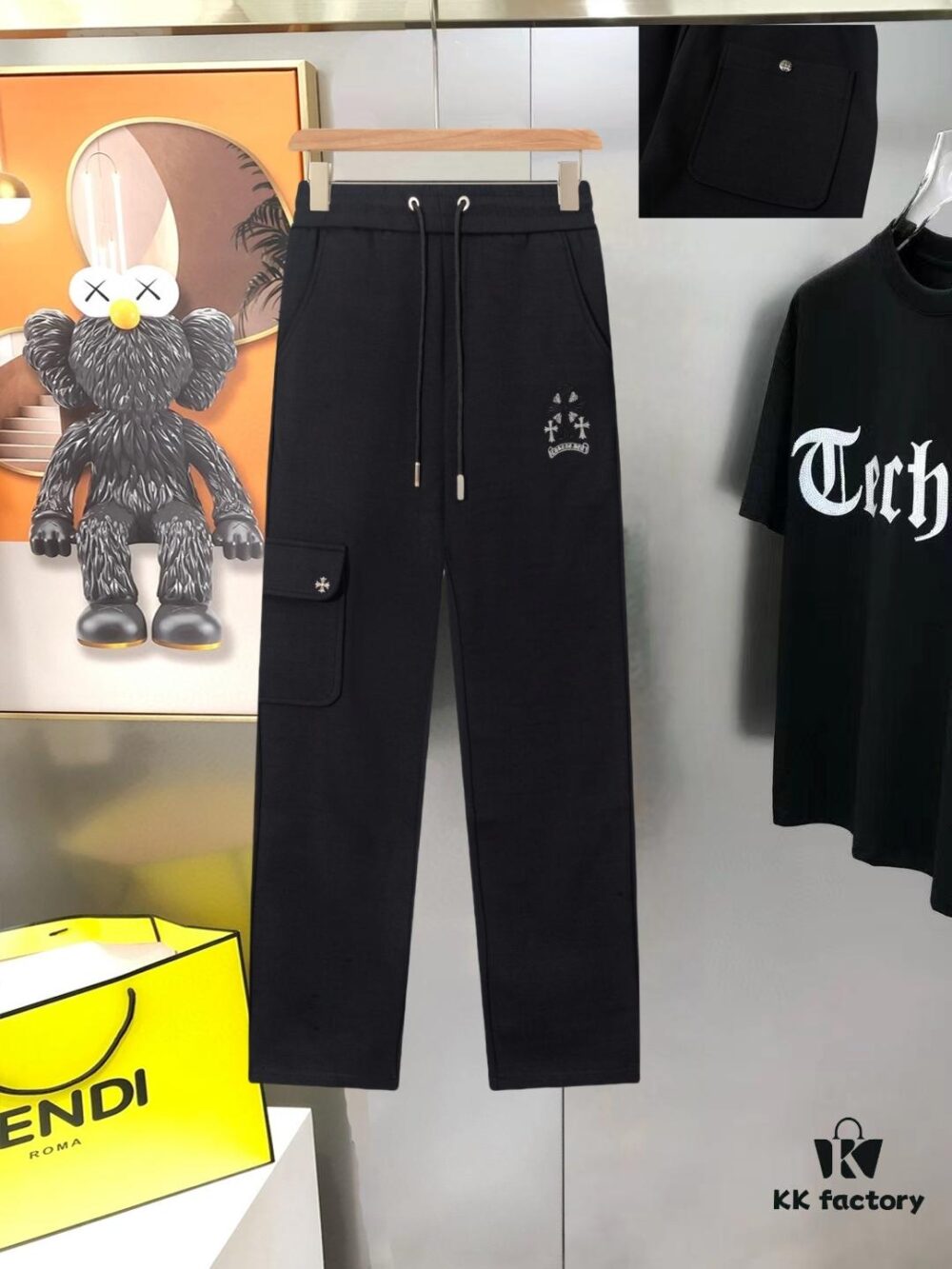 Chrome Hearts New Men's Original Stock Casual Pants, Sweatpants, High-End Custom Fashion Versatile Style with 3D Embroidered Logo, Premium Imported 100% Cotton Knit Fabric and Metal Trims