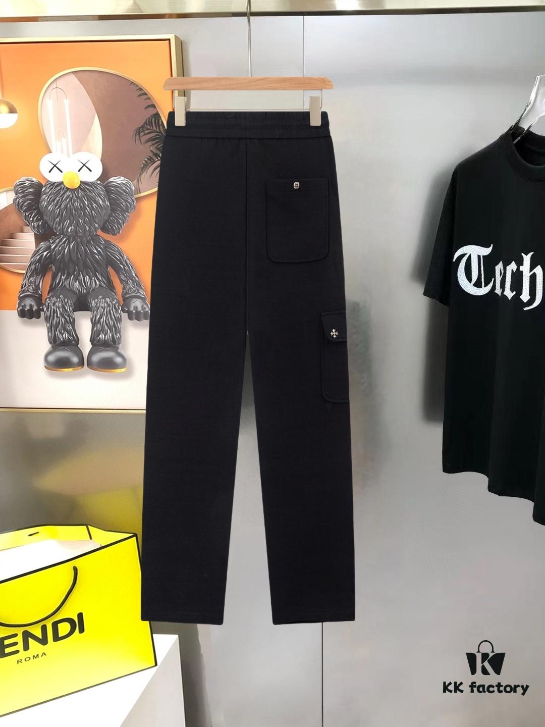 Chrome Hearts New Men's Original Stock Casual Pants, Sweatpants, High-End Custom Fashion Versatile Style with 3D Embroidered Logo, Premium Imported 100% Cotton Knit Fabric and Metal Trims