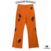 Chrome Hearts & Croc Heart Art Basel Orange Flared Jeans with Cross Design