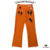 Chrome Hearts & Croc Heart Art Basel Orange Flared Jeans with Cross Design