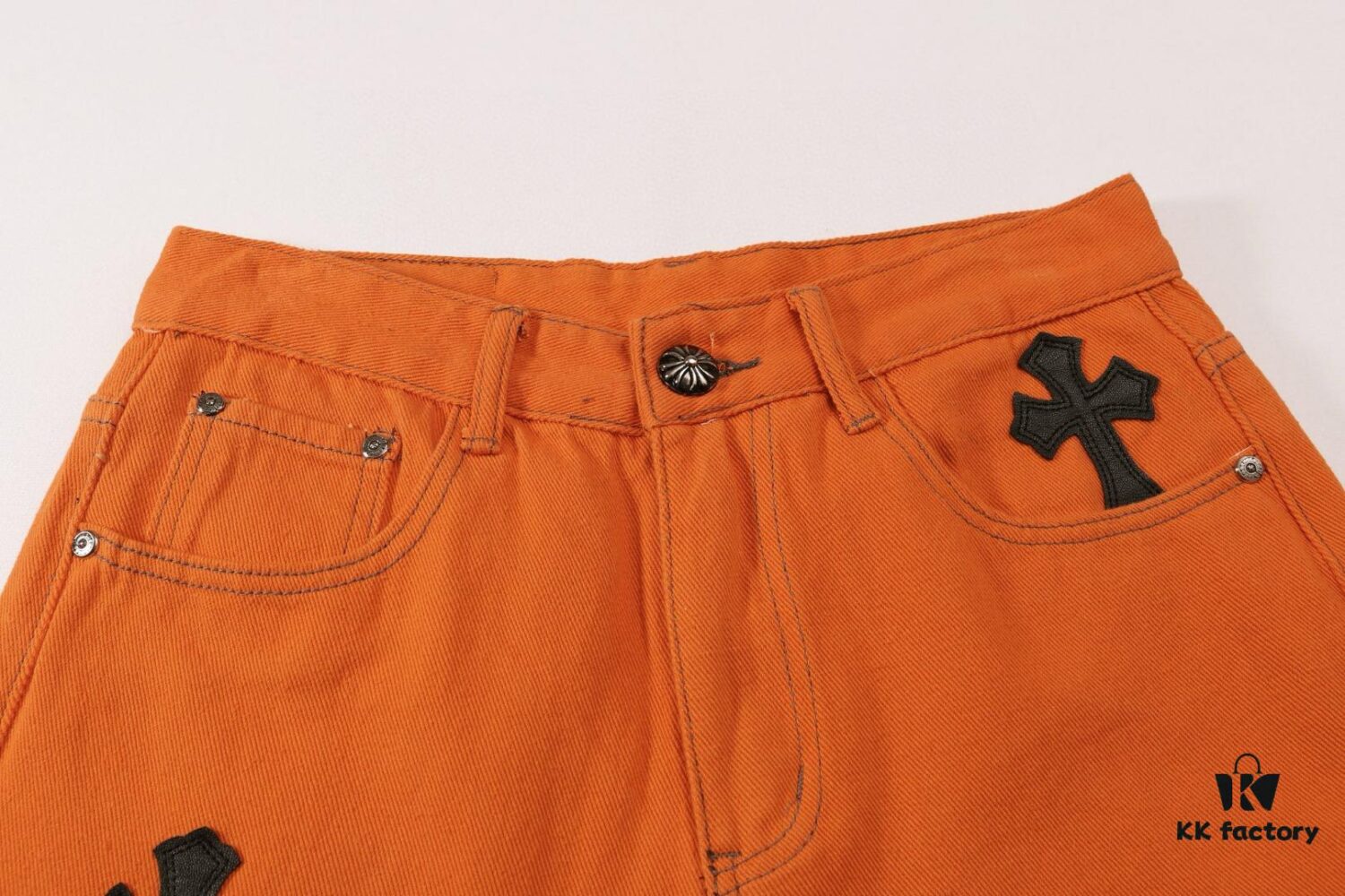 Chrome Hearts & Croc Heart Art Basel Orange Flared Jeans with Cross Design