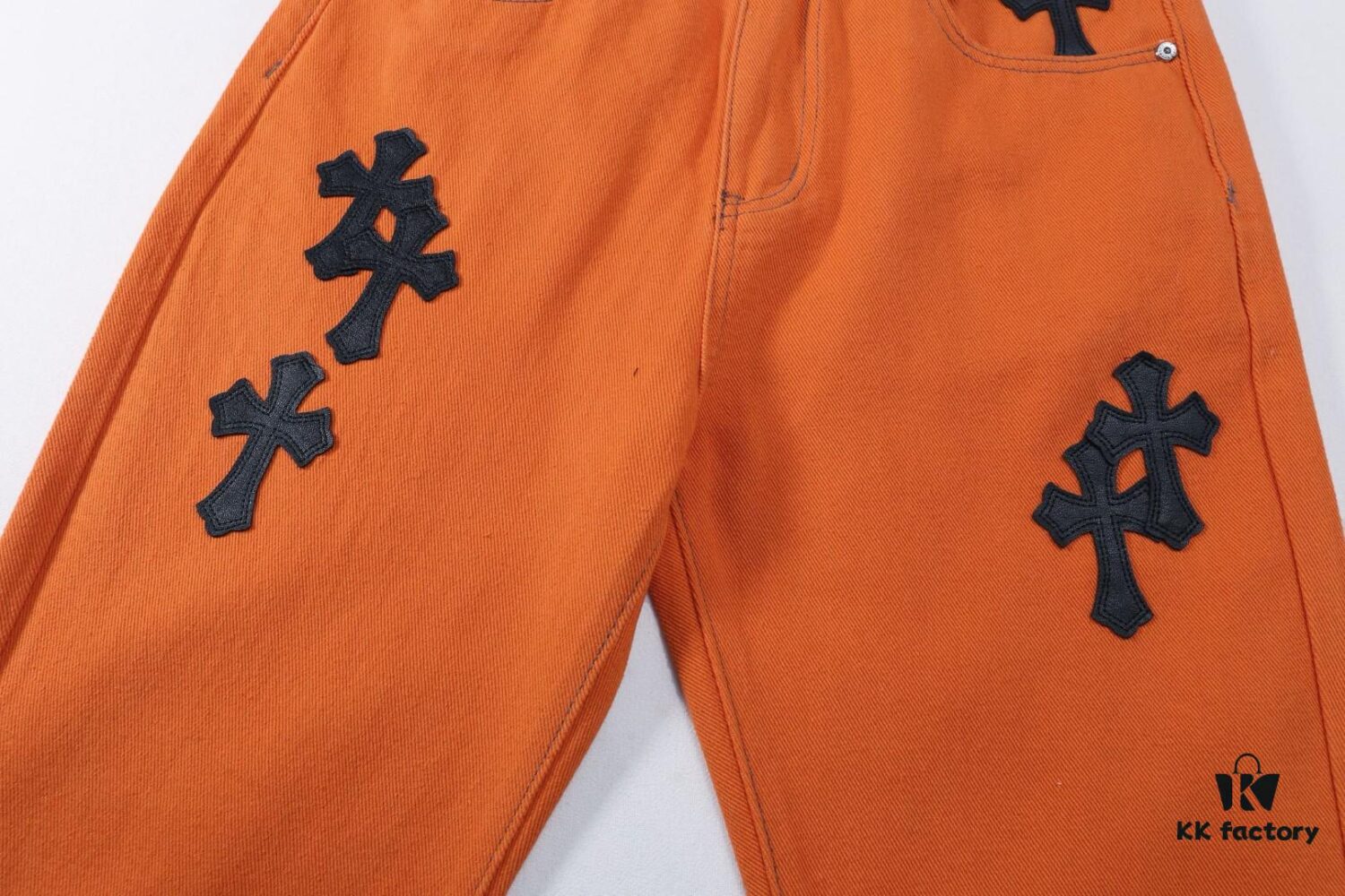 Chrome Hearts & Croc Heart Art Basel Orange Flared Jeans with Cross Design