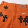 Chrome Hearts & Croc Heart Art Basel Orange Flared Jeans with Cross Design