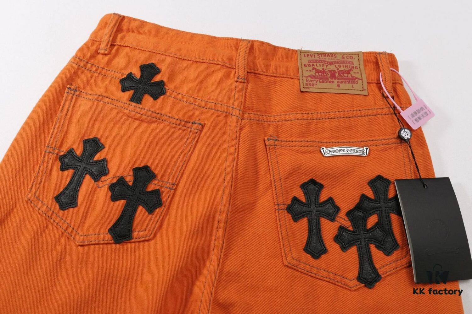 Chrome Hearts & Croc Heart Art Basel Orange Flared Jeans with Cross Design