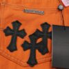 Chrome Hearts & Croc Heart Art Basel Orange Flared Jeans with Cross Design
