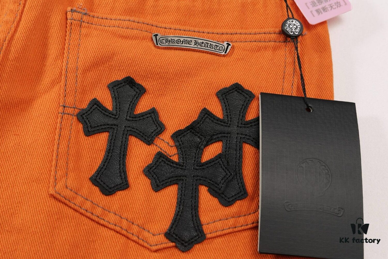 Chrome Hearts & Croc Heart Art Basel Orange Flared Jeans with Cross Design