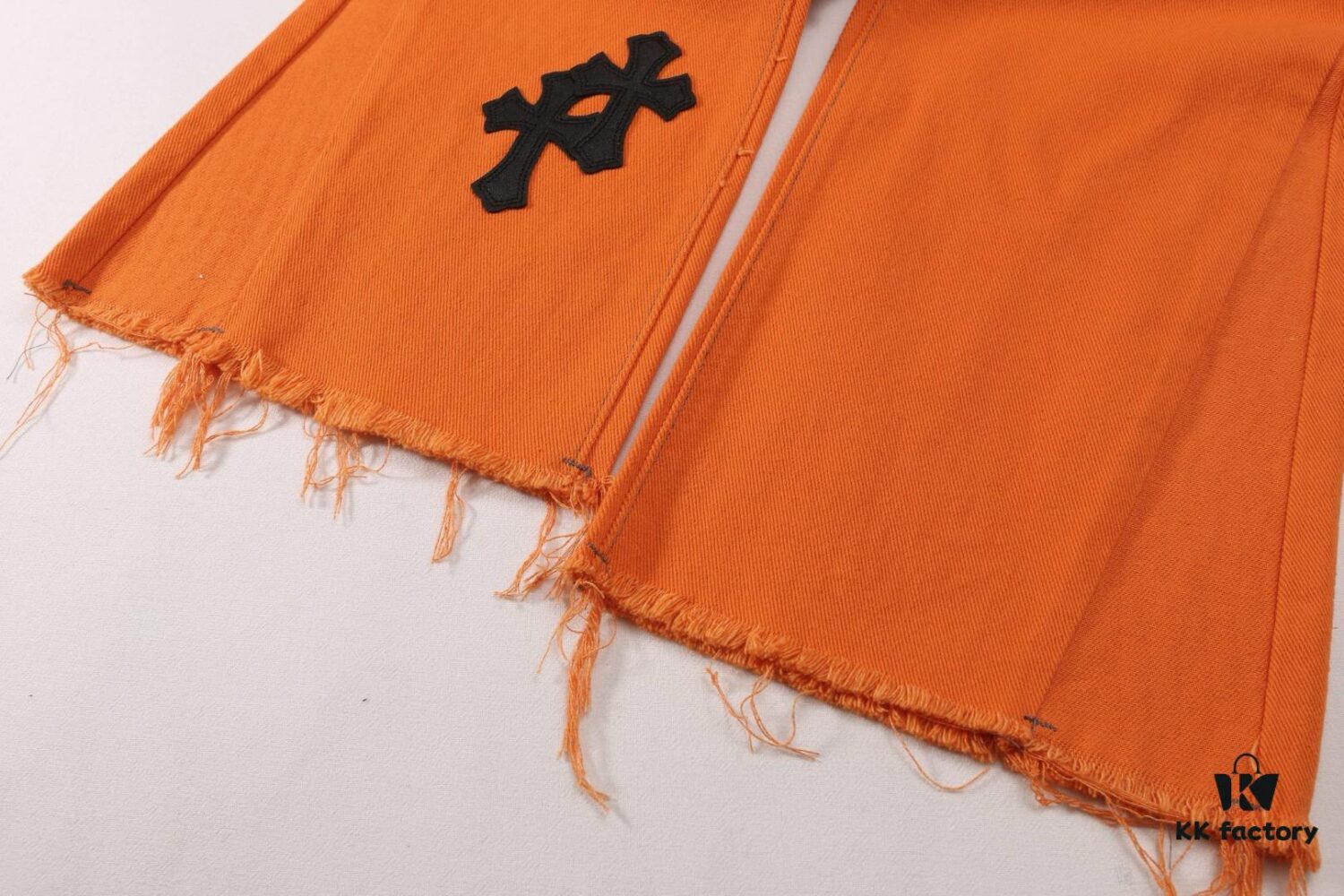 Chrome Hearts & Croc Heart Art Basel Orange Flared Jeans with Cross Design