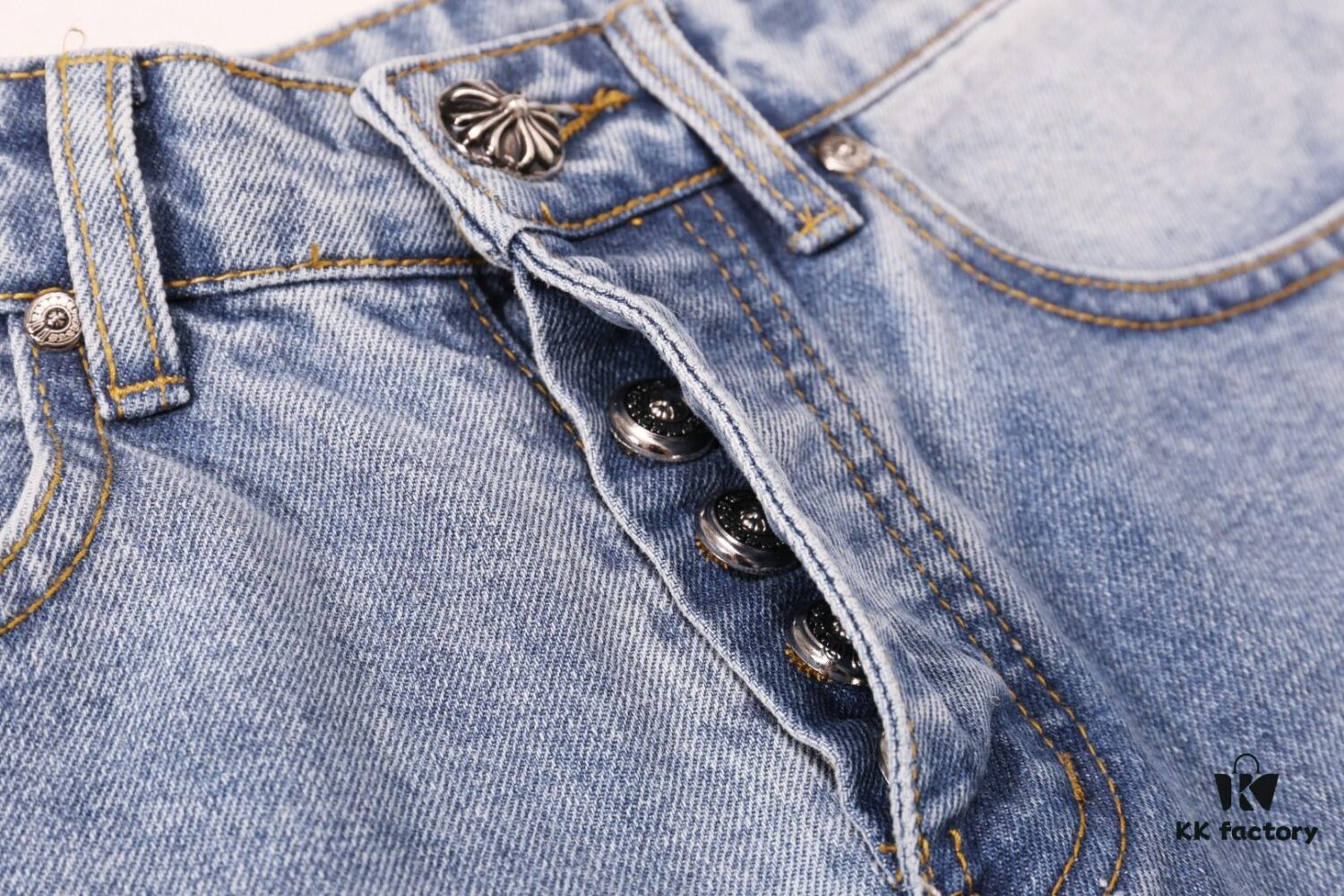 Korean Custom & Chrome Hearts Cowhide Patchwork Denim Pants with Large Cross Design