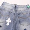 Korean Custom & Chrome Hearts Cowhide Patchwork Denim Pants with Large Cross Design