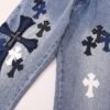 Korean Custom & Chrome Hearts Cowhide Patchwork Denim Pants with Large Cross Design