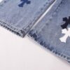 Korean Custom & Chrome Hearts Cowhide Patchwork Denim Pants with Large Cross Design