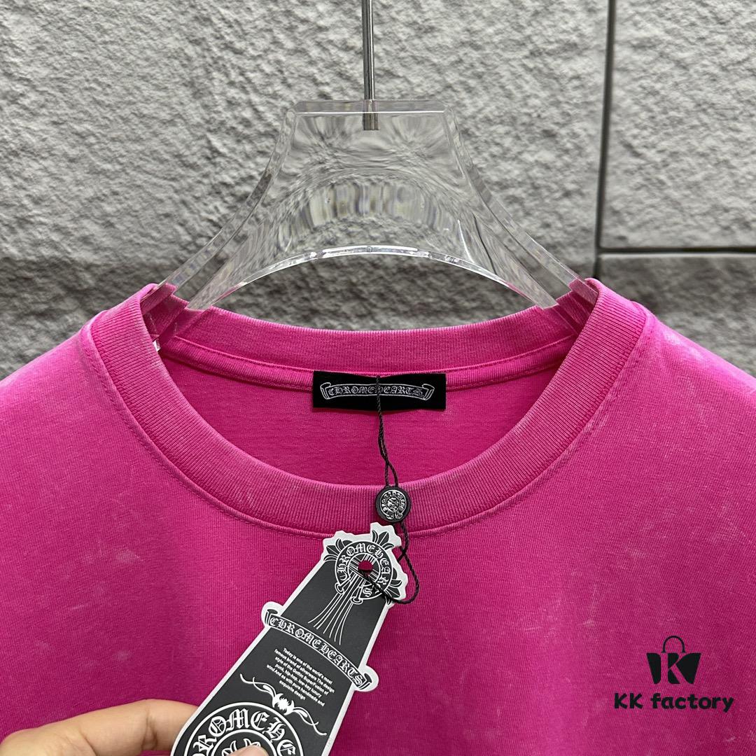 CH* Chrome Hearts* 2025 Spring/Summer New Arrival Distressed Snowflake Wash Vintage Round Neck Short Sleeve T-Shirt with Front and Back Logo, Horse Hoof Print, Custom Fabric Unisex Tee