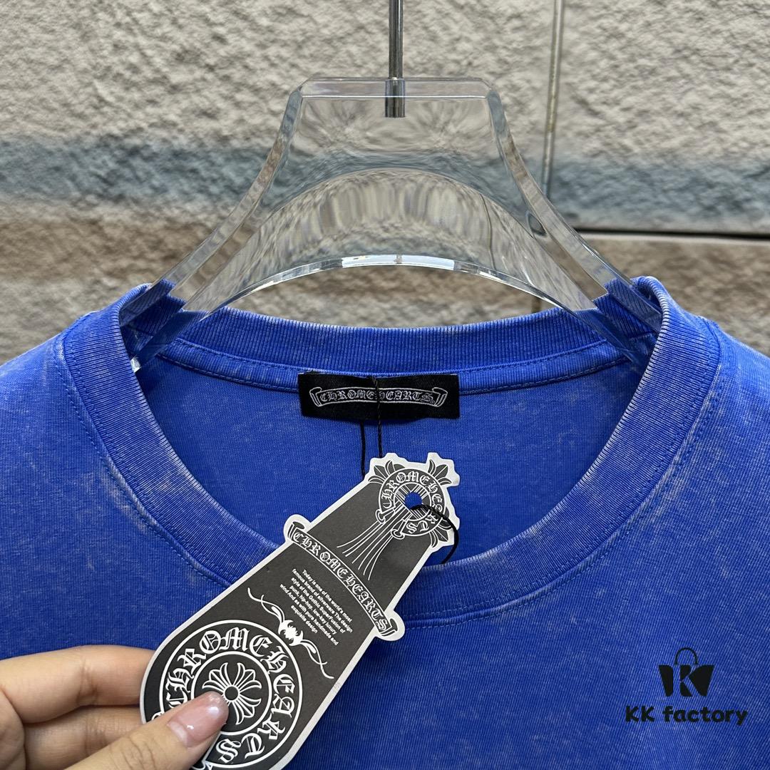 CH* Chrome Hearts* 2025 Spring/Summer New Arrival Distressed Snowflake Wash Vintage Round Neck Short Sleeve T-Shirt with Chest and Back Logo, Horseshoe Print, Custom Fabric Unisex Tee