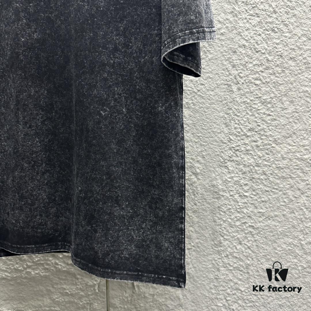 CH* Chrome Hearts* 2025 Spring/Summer New Arrival Distressed Snowflake Wash Vintage Round Neck Short Sleeve T-Shirt with Chest and Back Logo, Horseshoe Print, Custom Fabric Unisex Tee