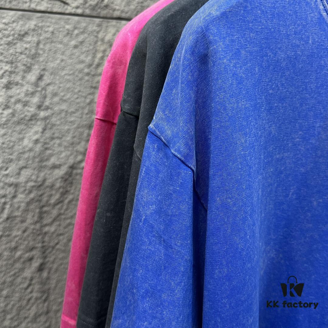 CH* Chrome Hearts* 2025 Spring/Summer New Arrival Distressed Snow Wash Vintage Round Neck Short Sleeve T-Shirt with Chest and Back Logo, Front and Back Cross and Horseshoe Print, Custom Fabric Unisex Tee