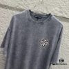 CH* Chrome Hearts* 2025 Spring/Summer New Arrival Distressed Vintage Round-Neck Short-Sleeve T-Shirt with Front and Back Logo, Cross and Horseshoe Print, Custom Fabric Unisex Tee