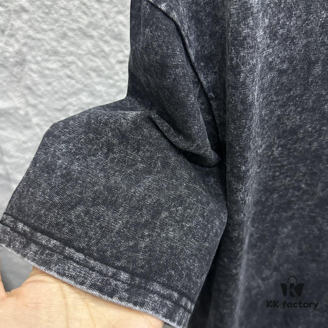 CH* Chrome Hearts* 2025 Spring/Summer New Arrival Distressed Snowflake Wash Vintage Round Neck Short Sleeve T-Shirt with Chest and Back Logo, Horseshoe Print, Custom Fabric Unisex Tee