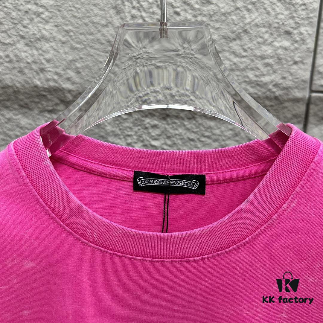 CH* Chrome Hearts* 2025 Spring/Summer New Arrival Distressed Snowflake Wash Vintage Round Neck Short Sleeve T-Shirt with Front and Back Logo, Classic Cross Print, Custom Fabric Unisex Tee