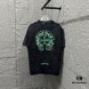 CH* Chrome Hearts* 2025 Spring/Summer New Arrival Distressed Snowflake Wash Vintage Round Neck Short Sleeve T-Shirt with Chest and Back Logo, Horseshoe Print, Custom Fabric Unisex Tee