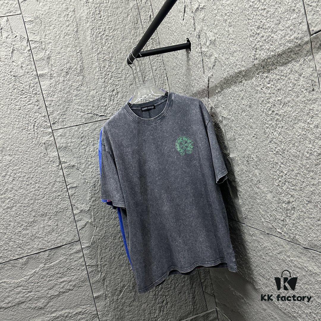 CH* Chrome Hearts* 2025 Spring/Summer New Arrival Distressed Snowflake Wash Vintage Round Neck Short Sleeve T-Shirt with Chest and Back Logo, Horseshoe Print, Custom Fabric Unisex Tee