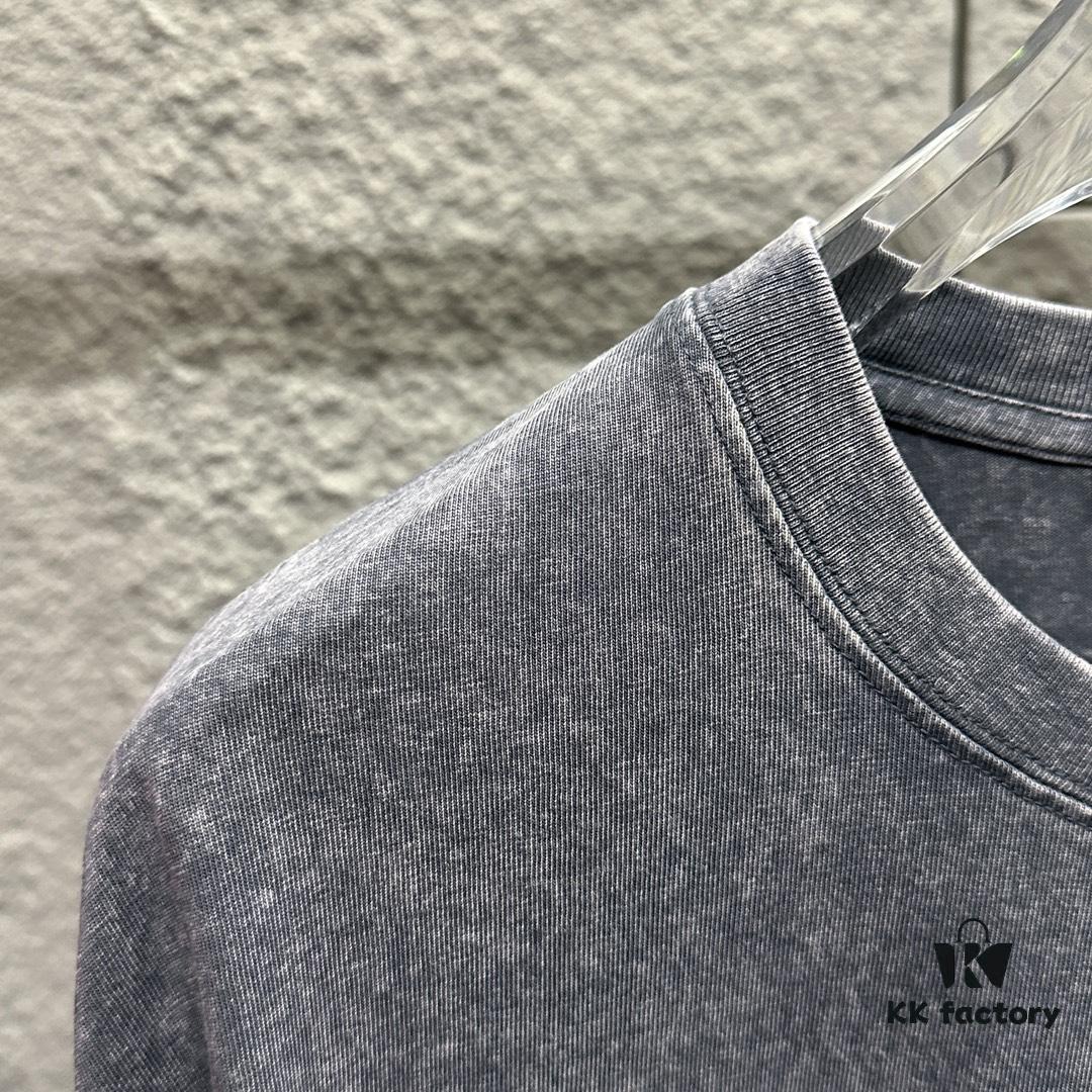 CH* Chrome Hearts* 2025 Spring/Summer New Arrival Distressed Snowflake Wash Vintage Round Neck Short Sleeve T-Shirt with Chest and Back Logo, Horseshoe Print, Custom Fabric Unisex Tee