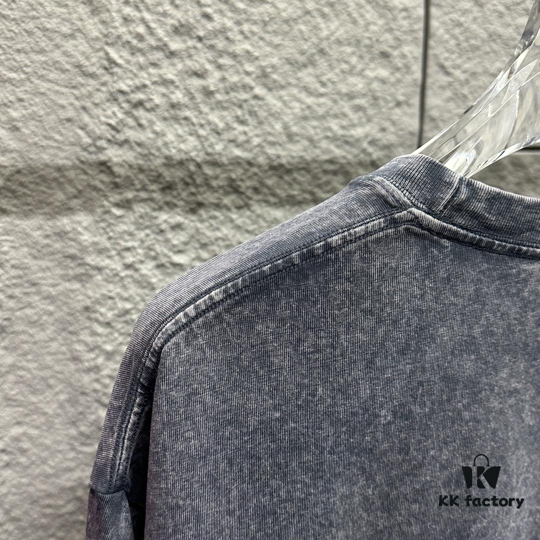 CH* Chrome Hearts* 2025 Spring/Summer New Arrival Distressed Snowflake Wash Vintage Round Neck Short Sleeve T-Shirt with Chest and Back Logo, Horseshoe Print, Custom Fabric Unisex Tee