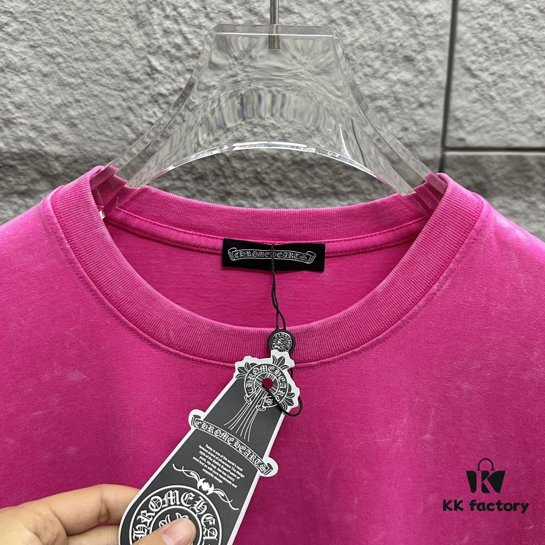 CH* Chrome Hearts* 2025 Spring/Summer New Arrival Distressed Snowflake Wash Vintage Round Neck Short Sleeve T-Shirt with Chest and Back Logo, Horseshoe Print, Custom Fabric Unisex Tee