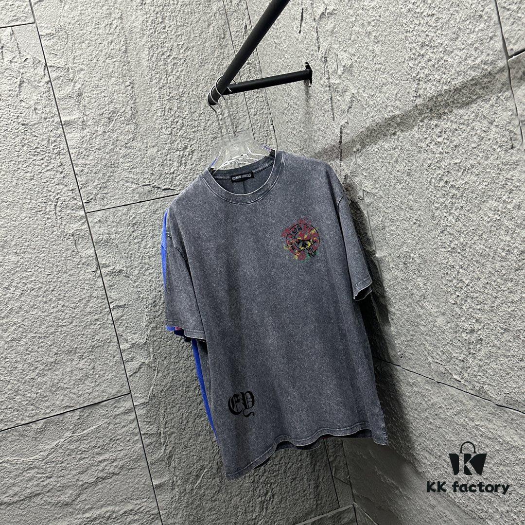 CH Chrome Hearts* 2025 Spring and Summer New Arrival Distressed Snowflake Wash Vintage Round Neck Short Sleeve T-Shirt with Chest Logo and Horseshoe Print, Custom Fabric Unisex Tee
