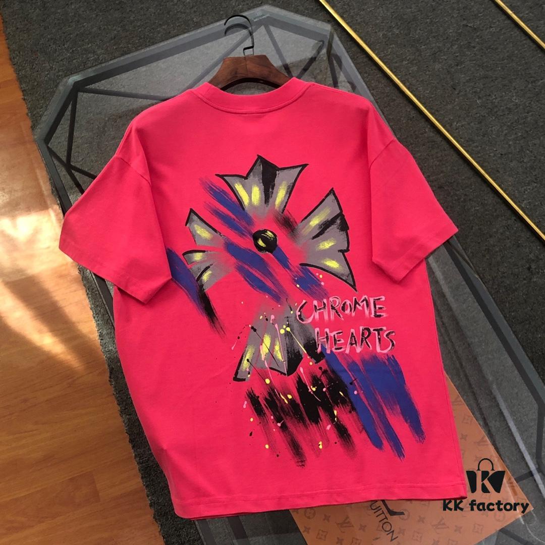 Chrome Hearts 2025 New Arrival Heavy Washed Embroidered Graffiti Print Short Sleeve T-Shirt △ Original Fabric △ High Version △ High-Quality Influencer and Celebrity Style Unisex Tee